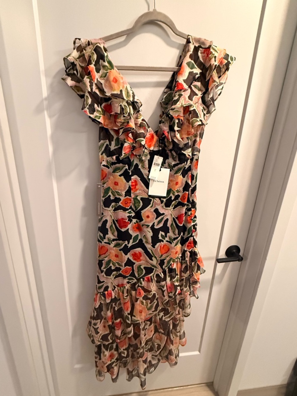 Anthropologie En Saison Floral Midi Dress in Black, Cream and Coral